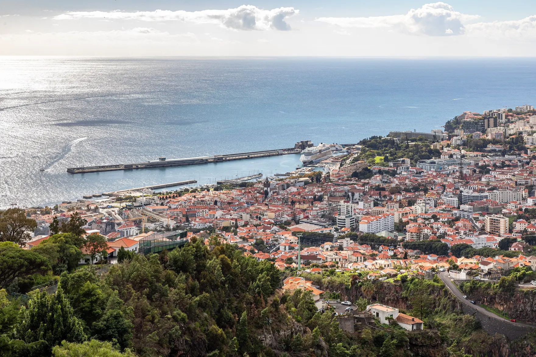 The city of Funchal, its harbour and the bay, Madeira, on a sunny day